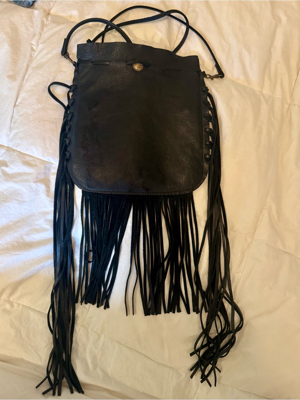 McFadin Black Leather Fringe Crossbody Bag - Picture 2 of 5